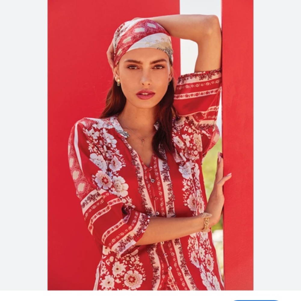 Johnny Was Red Silk Blouse